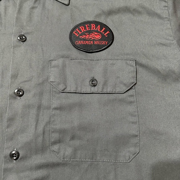 Dickies S/S Button-Down Collared Work Shirt, Gray with Fireball Red Dragon - XL - Picture 7 of 16